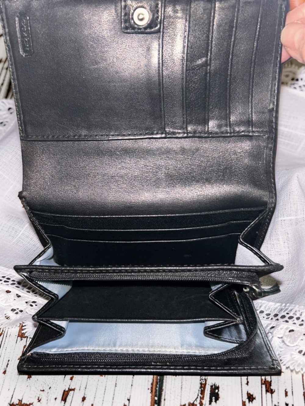 Coach Billfold Pleated Leather Wallet Clutch Medium Black Vintage Y2K F44622 - Picture 8 of 9